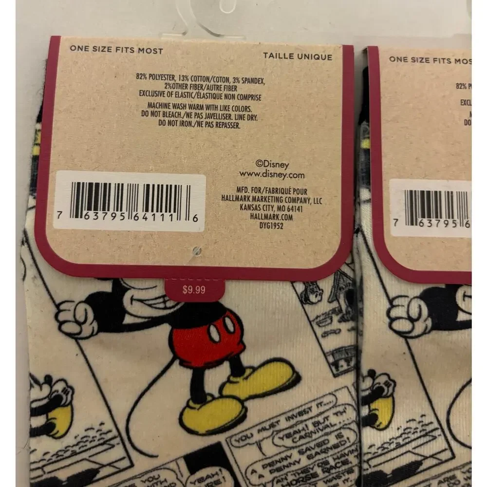 Hallmark Disney Mickey Mouse Comic Print Ankle Socks Lot of 2 Women Men NWT New